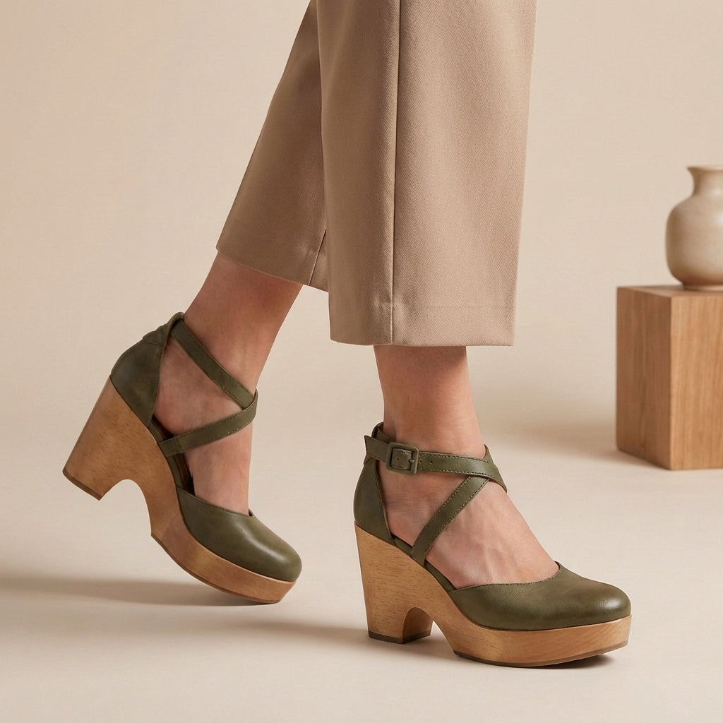 Damen Geschlossene Leder Keilsandalen | Elegante Plateau-Schuhe für den Sommer