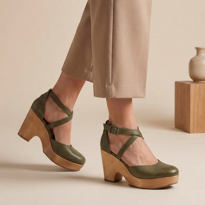 Damen Geschlossene Leder Keilsandalen | Elegante Plateau-Schuhe für den Sommer