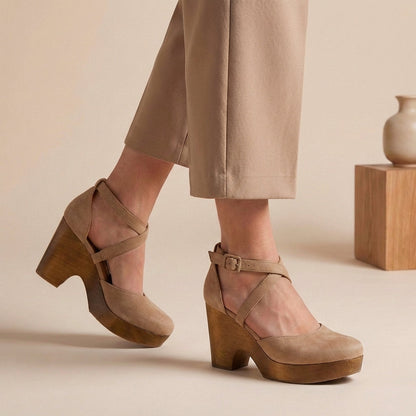 Damen Geschlossene Leder Keilsandalen | Elegante Plateau-Schuhe für den Sommer