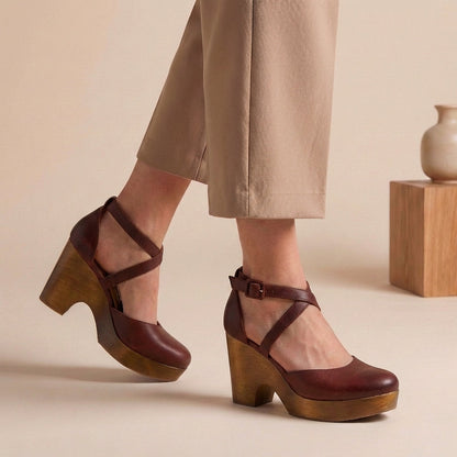 Damen Geschlossene Leder Keilsandalen | Elegante Plateau-Schuhe für den Sommer