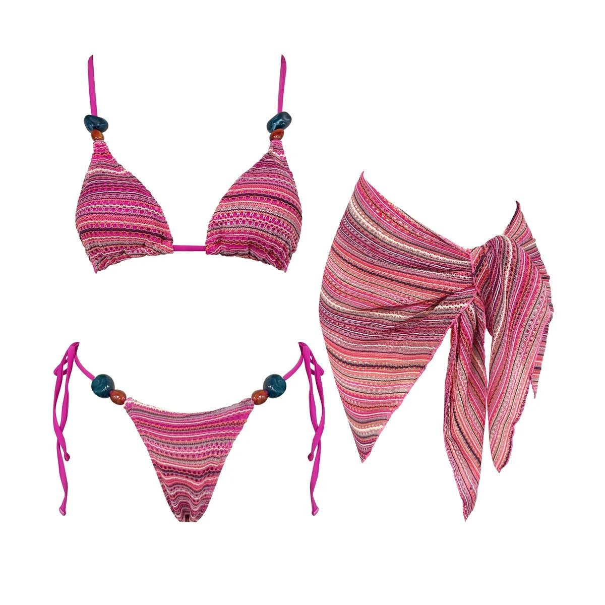 Damen Gestreifter Bikini Set | Sexy Bandeau Push-Up Badeanzug für Sommer