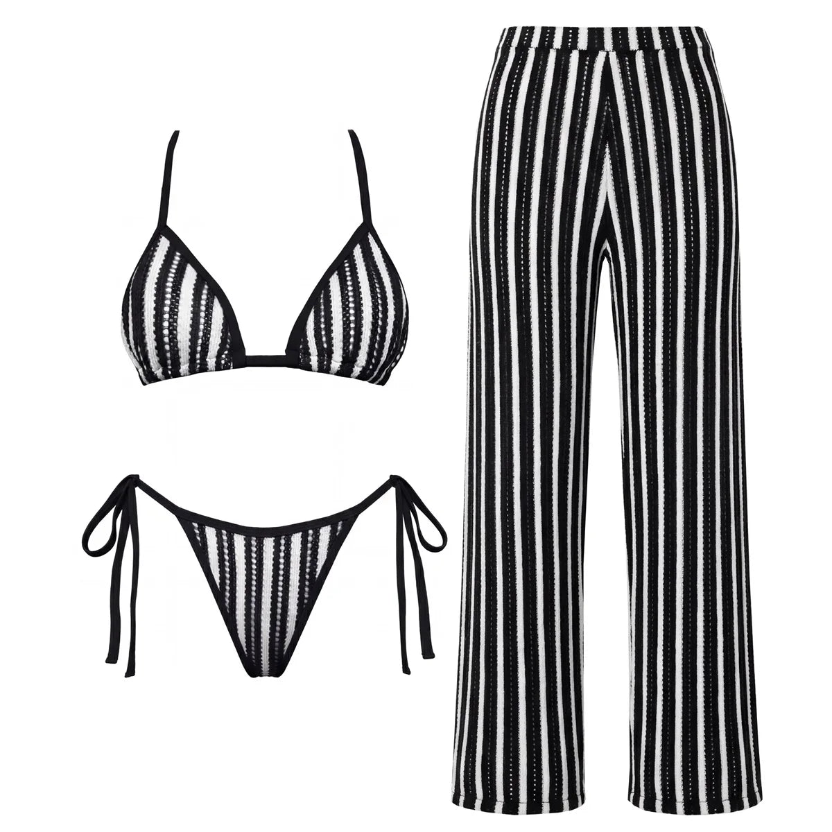 Damen Gestreifter Bikini Set | Sexy Bandeau Push-Up Badeanzug für Sommer