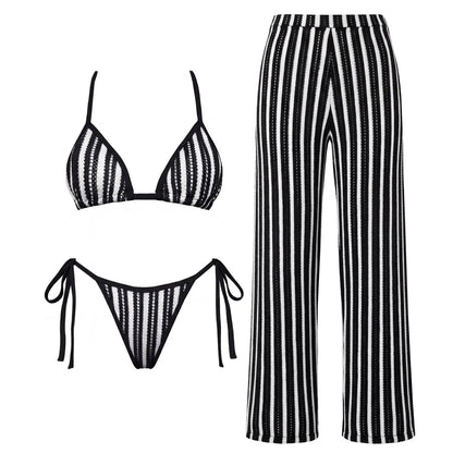 Damen Gestreifter Bikini Set | Sexy Bandeau Push-Up Badeanzug für Sommer