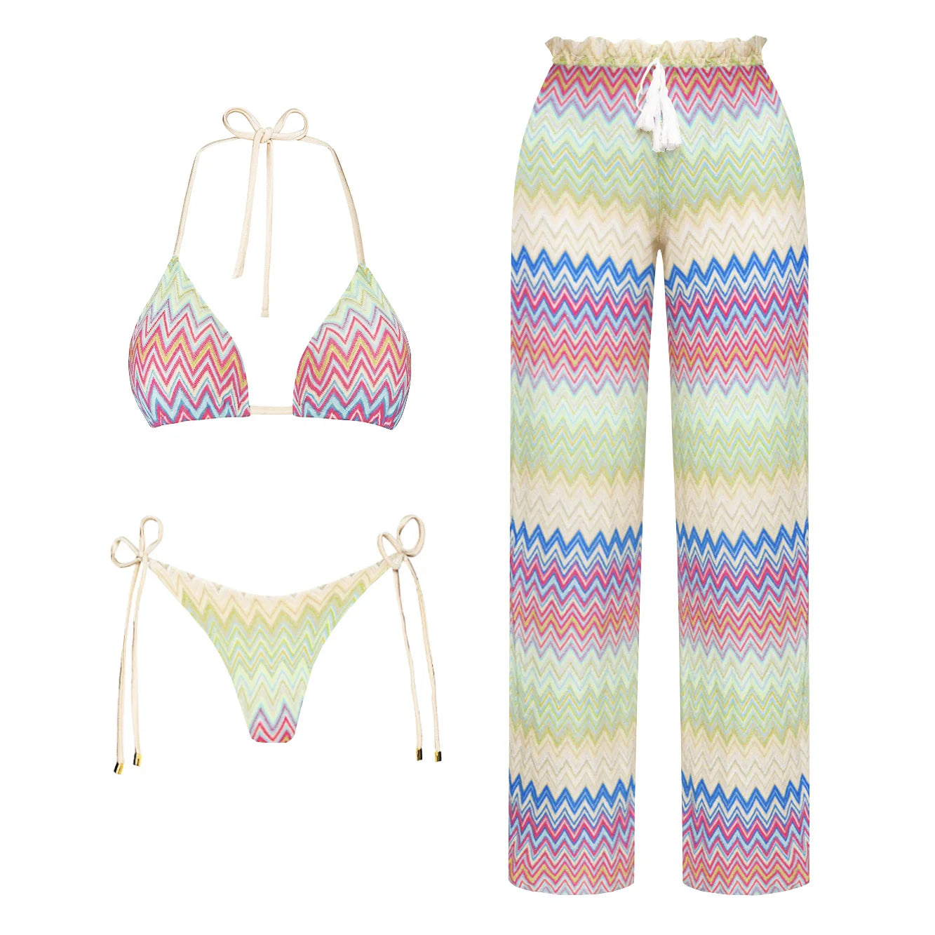 Damen Gestreifter Bikini Set | Sexy Bandeau Push-Up Badeanzug für Sommer