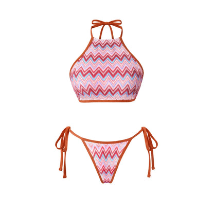 Damen Gestreifter Bikini Set | Sexy Bandeau Push-Up Badeanzug für Sommer