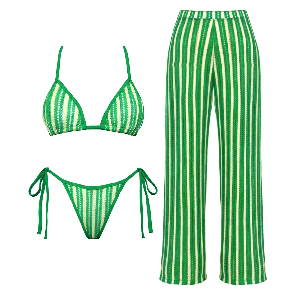 Damen Gestreifter Bikini Set | Sexy Bandeau Push-Up Badeanzug für Sommer