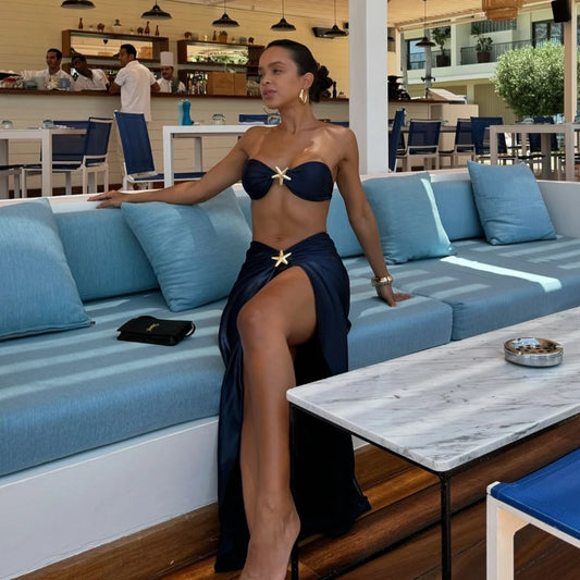 Damen Glänzender Brasilianischer Bikini Set | Eleganter Badeanzug mit Vertuschung für den Strand