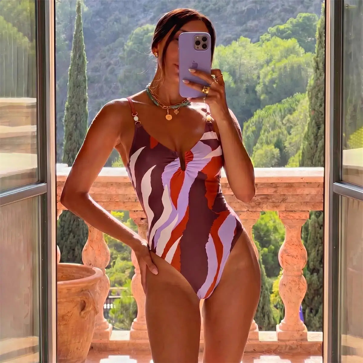 Damen Glänzender Brasilianischer Bikini Set | Eleganter Badeanzug mit Vertuschung für den Strand