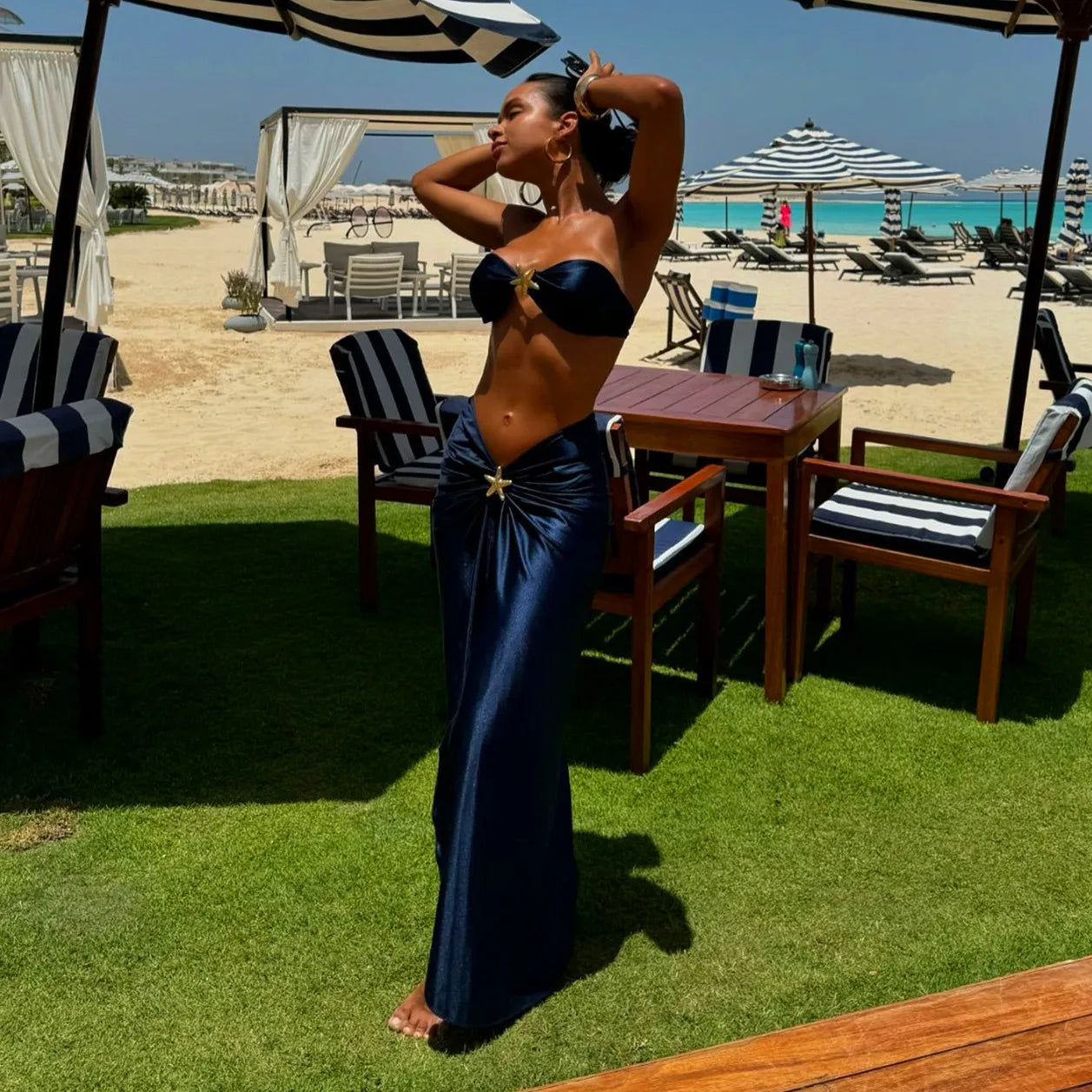 Damen Glänzender Brasilianischer Bikini Set | Eleganter Badeanzug mit Vertuschung für den Strand