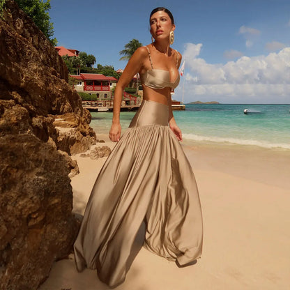 Damen Glänzender Brasilianischer Bikini Set | Eleganter Badeanzug mit Vertuschung für den Strand