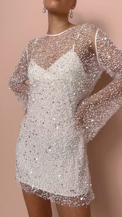 Damen Glitzer Cocktailkleid | Schimmerndes Mini-Kleid für Partys und Festlichkeiten 0