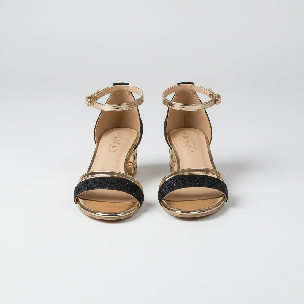 Damen Glitzernde Riemensandalen | Elegante Offene Zehen Sandalen mit Niedrigem Blockabsatz für den Sommer