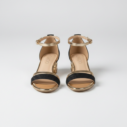 Damen Glitzernde Riemensandalen | Elegante Offene Zehen Sandalen mit Niedrigem Blockabsatz für den Sommer