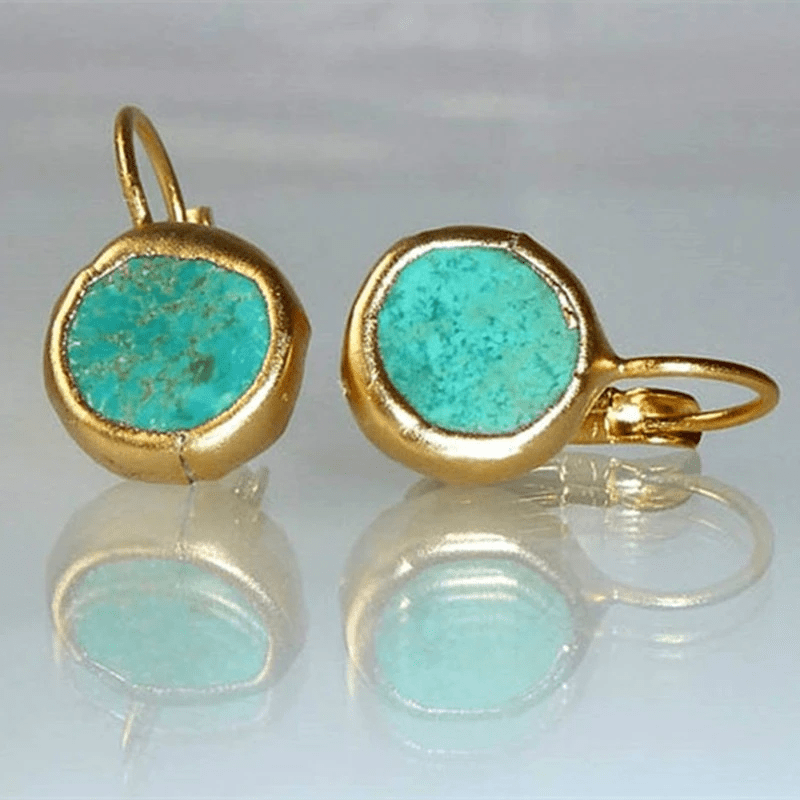 Damen Goldfarbene Türkis-Stein-Ohrringe | Elegante Schmuckstücke für besondere Anlässe