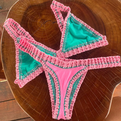 Damen Häkel Bikini | Sexy Push-Up Badeanzug mit Niedriger Taille | Stilvoller Sommer-Bademode