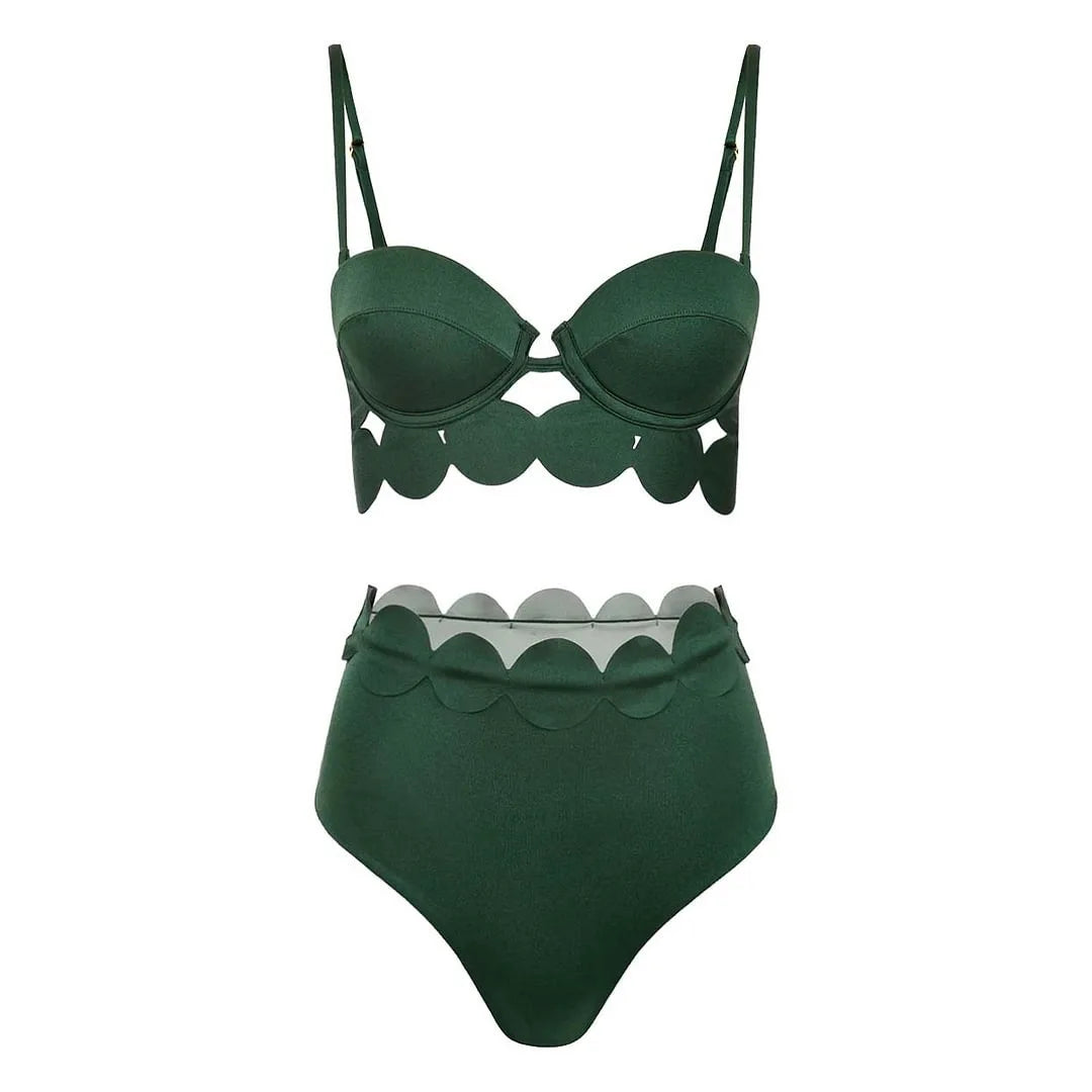 Damen Hochtaillierter Laser Cut Bikini | Sexy Push-Up Bademode für Sommer