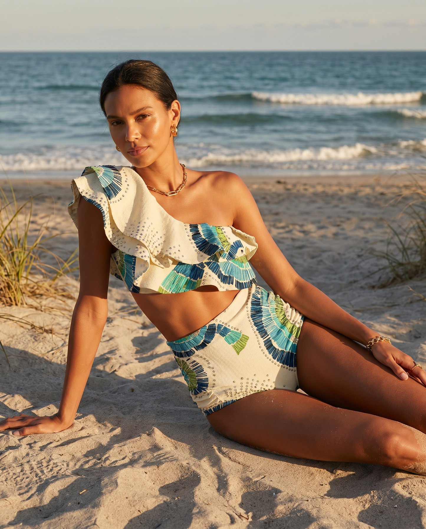 Damen Hochtaillierter One-Shoulder-Bikini | Elegantes Rüschen-Design für den Sommer