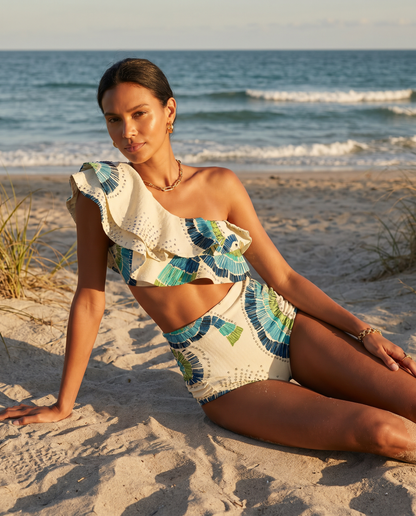 Damen Hochtaillierter One-Shoulder-Bikini | Elegantes Rüschen-Design für den Sommer