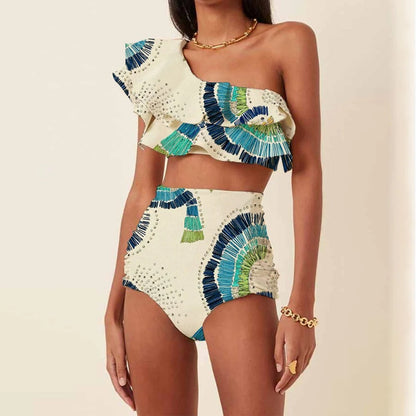 Damen Hochtaillierter One-Shoulder-Bikini | Elegantes Rüschen-Design für den Sommer