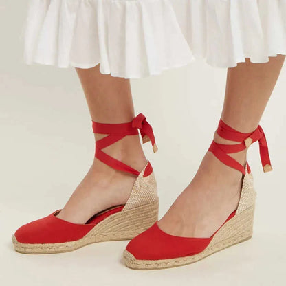 Damen Jute Espadrille Keilsandalen | Elegante Sommer Wedges mit Verstellbarem Knöchelriemen