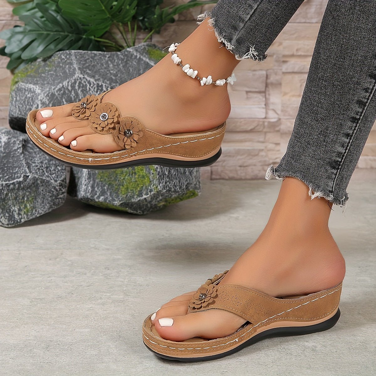 Damen Keilsandalen | Gepolsterte Slip-On Sandalen für Sommer