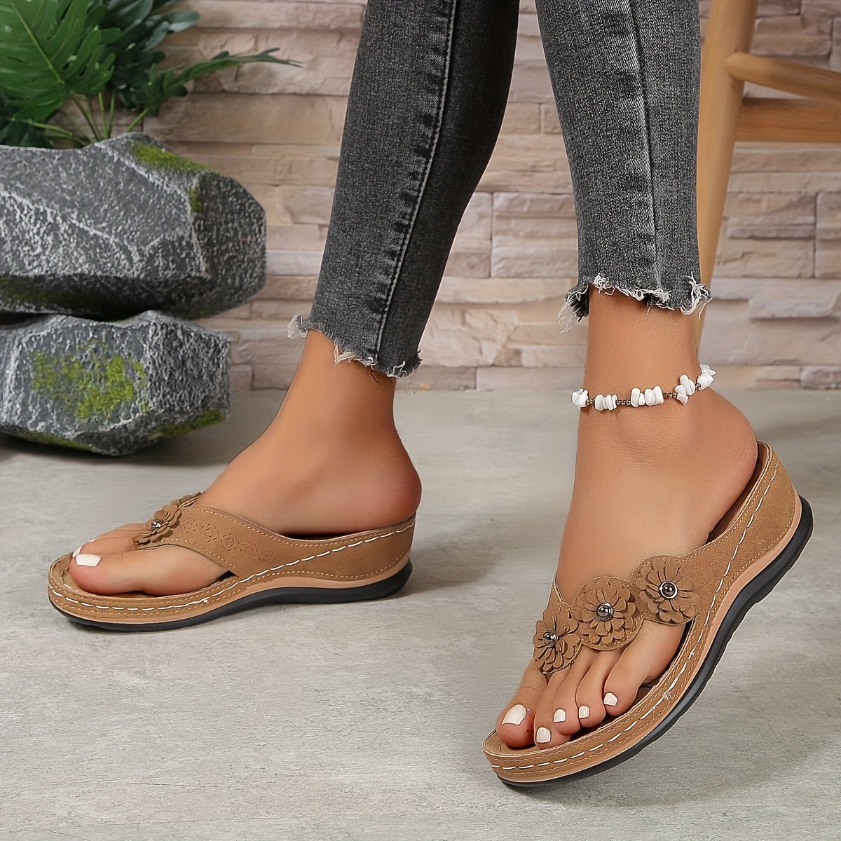 Damen Keilsandalen | Gepolsterte Slip-On Sandalen für Sommer