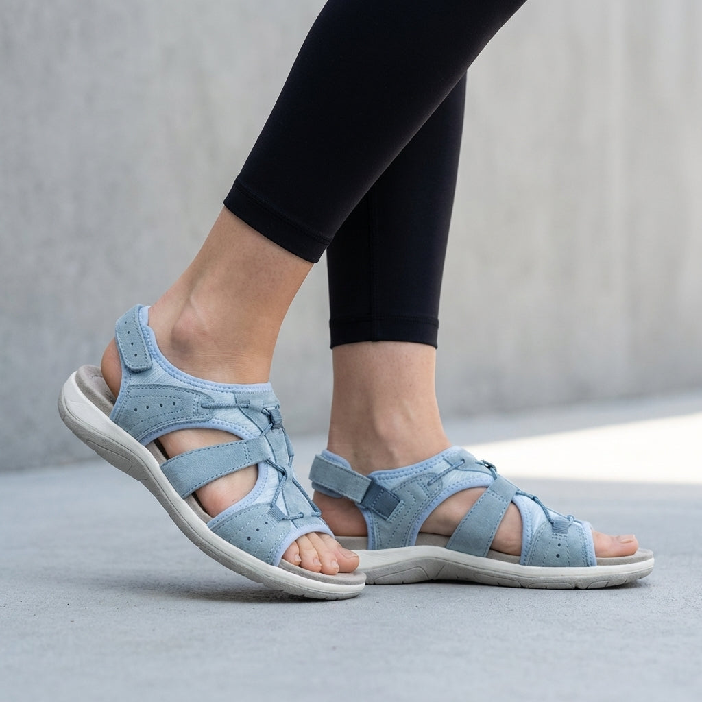 Damen Leder Sandalen | Orthopädische Sommerschuhe mit Verstellbaren Riemen und Ergonomischem Fußbett