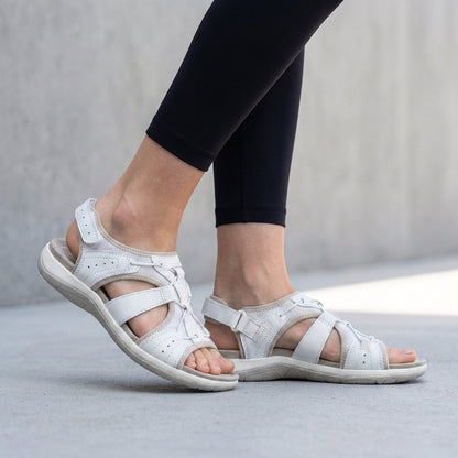 Damen Leder Sandalen | Orthopädische Sommerschuhe mit Verstellbaren Riemen und Ergonomischem Fußbett