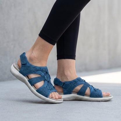 Damen Leder Sandalen | Orthopädische Sommerschuhe mit Verstellbaren Riemen und Ergonomischem Fußbett