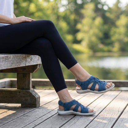 Damen Leder Sandalen | Orthopädische Sommerschuhe mit Verstellbaren Riemen und Ergonomischem Fußbett