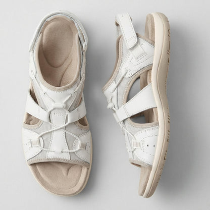 Damen Leder Sandalen | Orthopädische Sommerschuhe mit Verstellbaren Riemen und Ergonomischem Fußbett