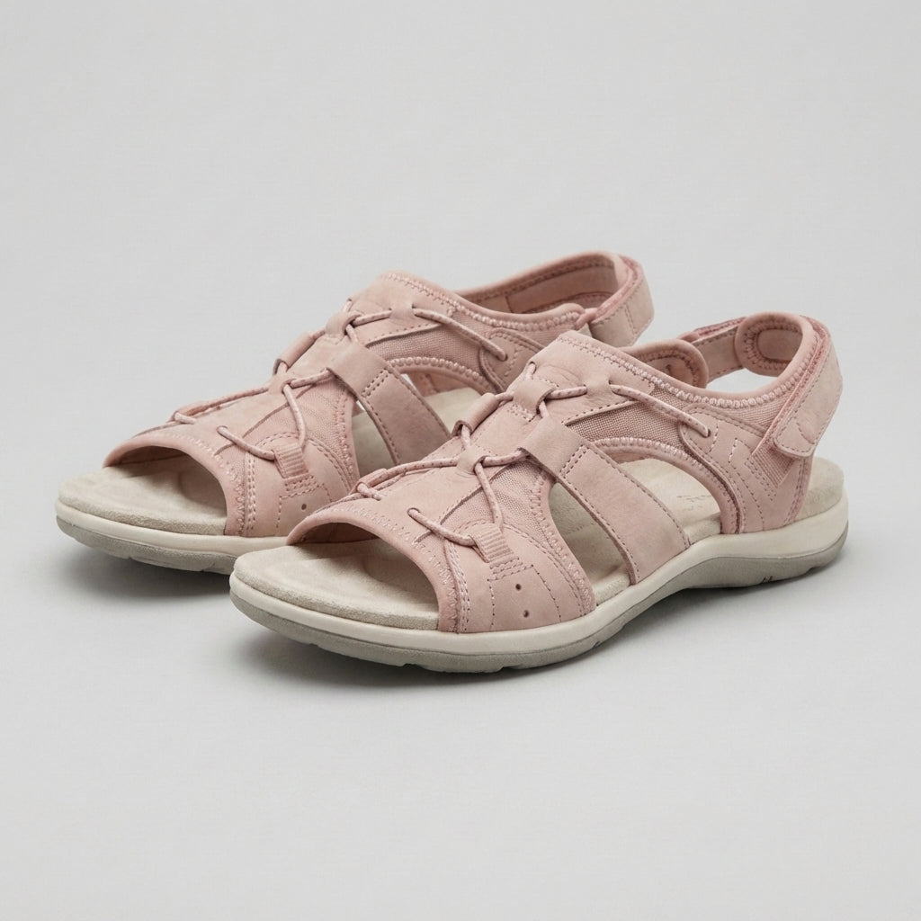 Damen Leder Sandalen | Orthopädische Sommerschuhe mit Verstellbaren Riemen und Ergonomischem Fußbett