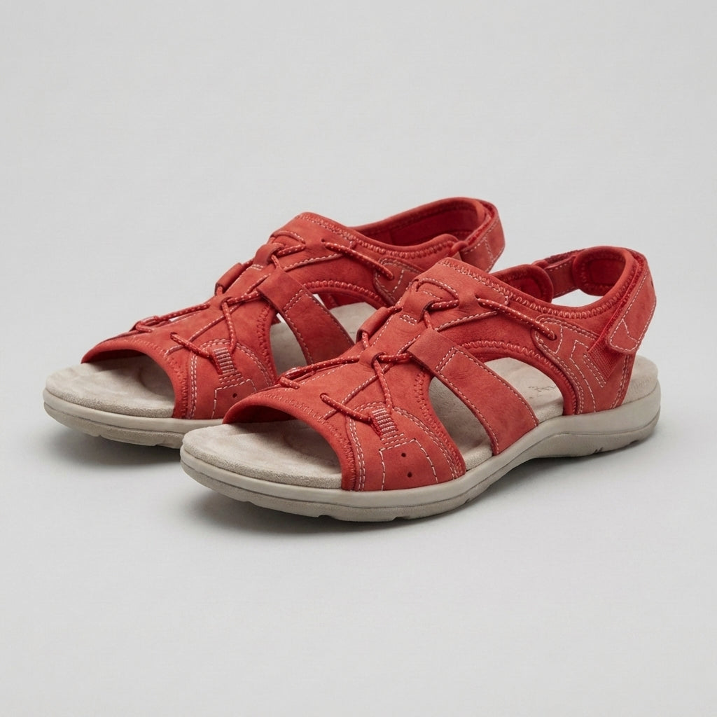 Damen Leder Sandalen | Orthopädische Sommerschuhe mit Verstellbaren Riemen und Ergonomischem Fußbett