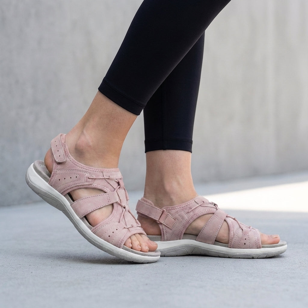 Damen Leder Sandalen | Orthopädische Sommerschuhe mit Verstellbaren Riemen und Ergonomischem Fußbett