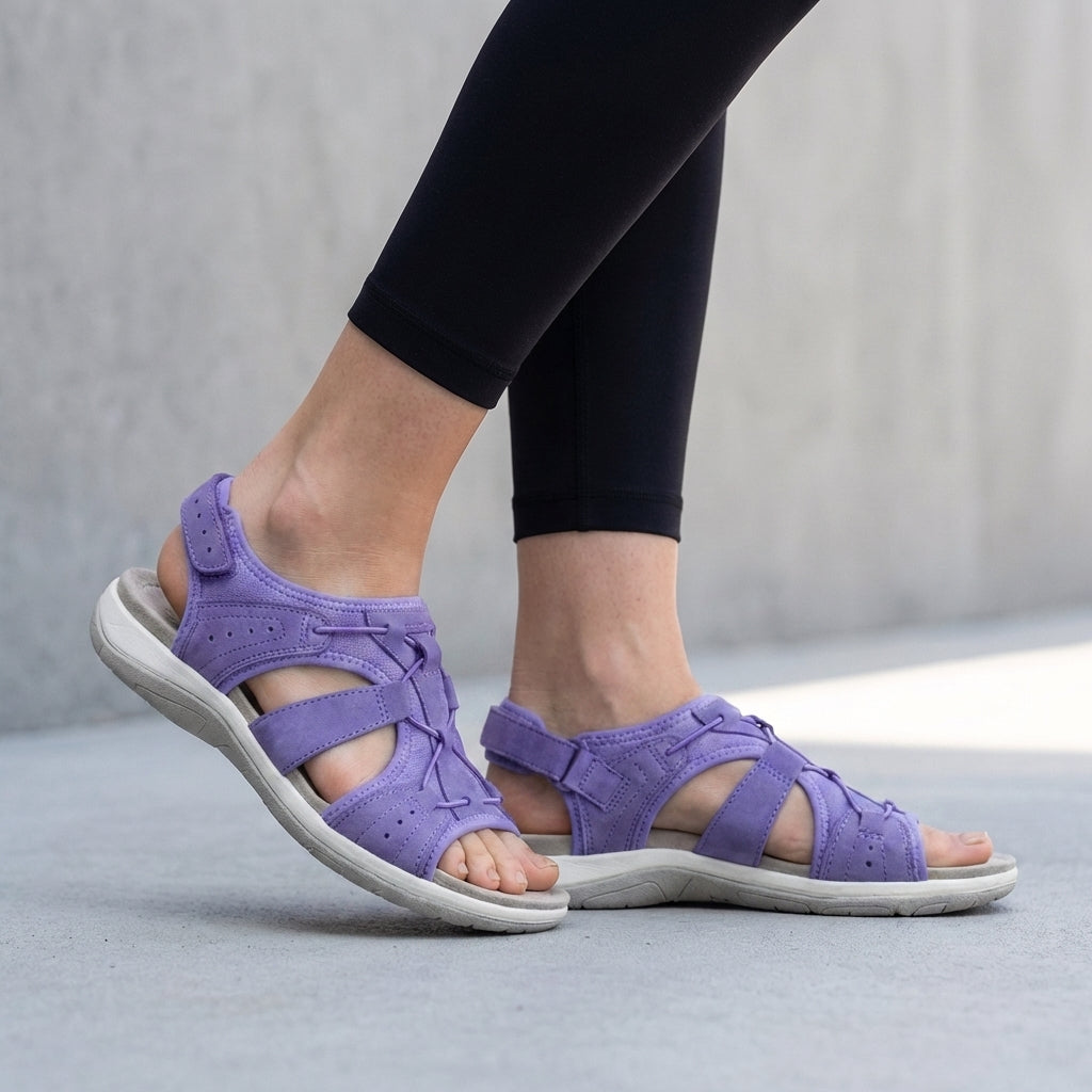 Damen Leder Sandalen | Orthopädische Sommerschuhe mit Verstellbaren Riemen und Ergonomischem Fußbett