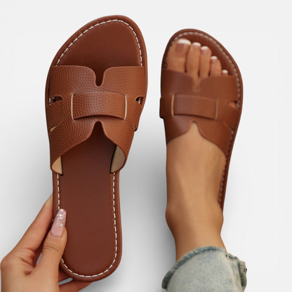 Damen Leder Slide-Sandalen | Bequeme Offene Zehen Sommerschuhe | Vielseitig Und Atmungsaktiv