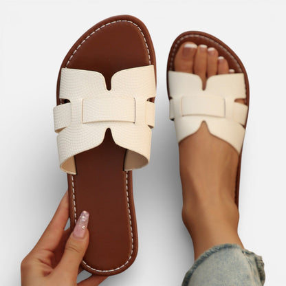 Damen Leder Slide-Sandalen | Bequeme Offene Zehen Sommerschuhe | Vielseitig Und Atmungsaktiv