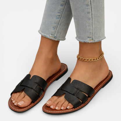 Damen Leder Slide-Sandalen | Bequeme Offene Zehen Sommerschuhe | Vielseitig Und Atmungsaktiv