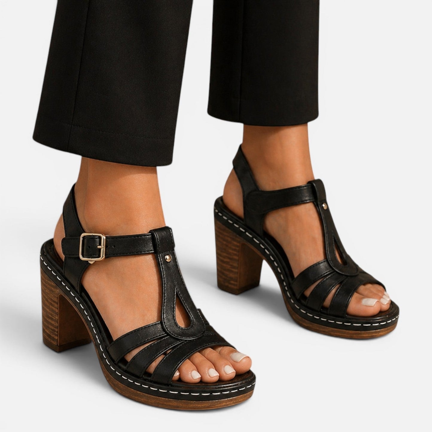 Damen Lederoptik Sandalen | Elegante Blockabsatz Sommerschuhe für Stilvolle Outfits