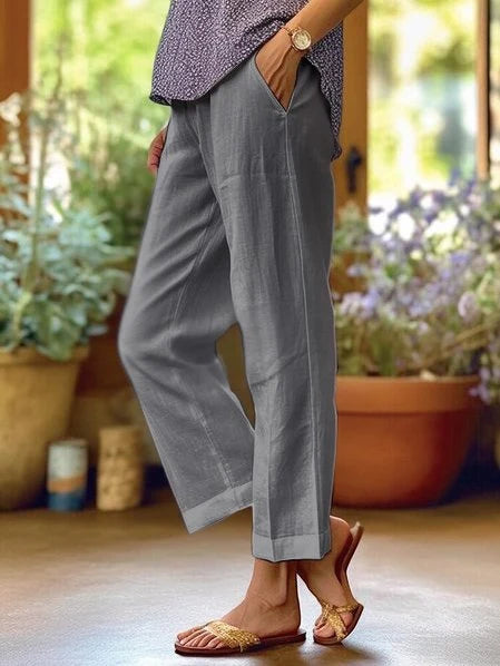 Damen Leichte Sommerhose | Bequeme Gerade Schnitt Strandhose 2