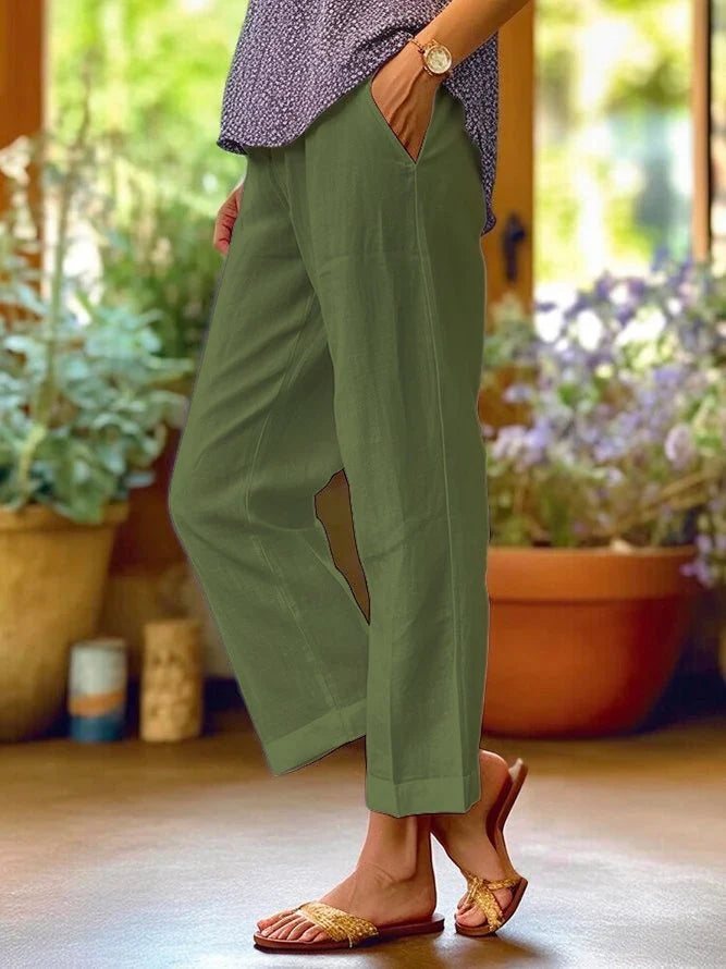 Damen Leichte Sommerhose | Bequeme Gerade Schnitt Strandhose 4