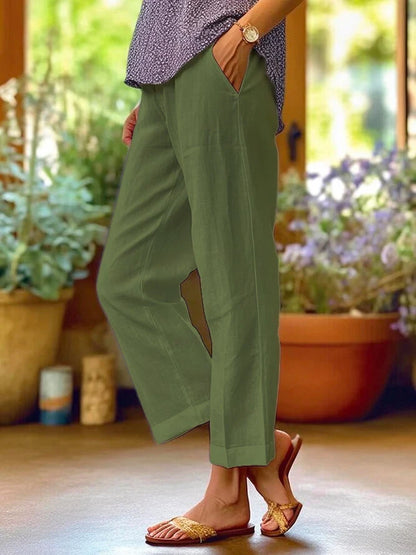 Damen Leichte Sommerhose | Bequeme Gerade Schnitt Strandhose 4