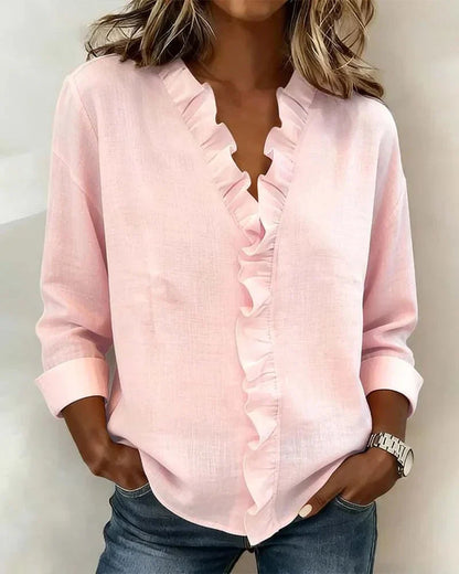 Damen Leichte Viskose Bluse | Elegantes Design mit Dreiviertelärmeln in Hellrosa