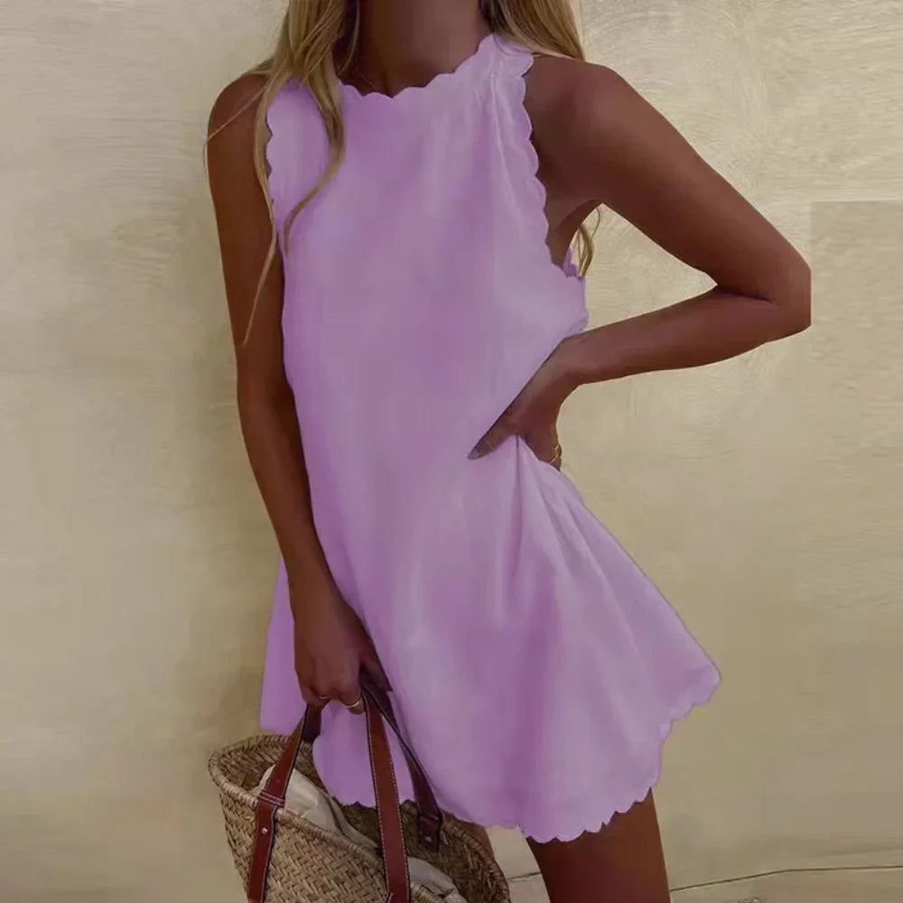 Damen Leichtes Ärmelloses Sommerkleid | Verspielt A-Linien Kleid mit Wellenkante 5