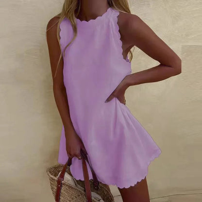 Damen Leichtes Ärmelloses Sommerkleid | Verspielt A-Linien Kleid mit Wellenkante 5