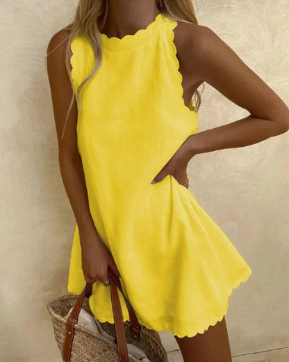 Damen Leichtes Ärmelloses Sommerkleid | Verspielt A-Linien Kleid mit Wellenkante 6