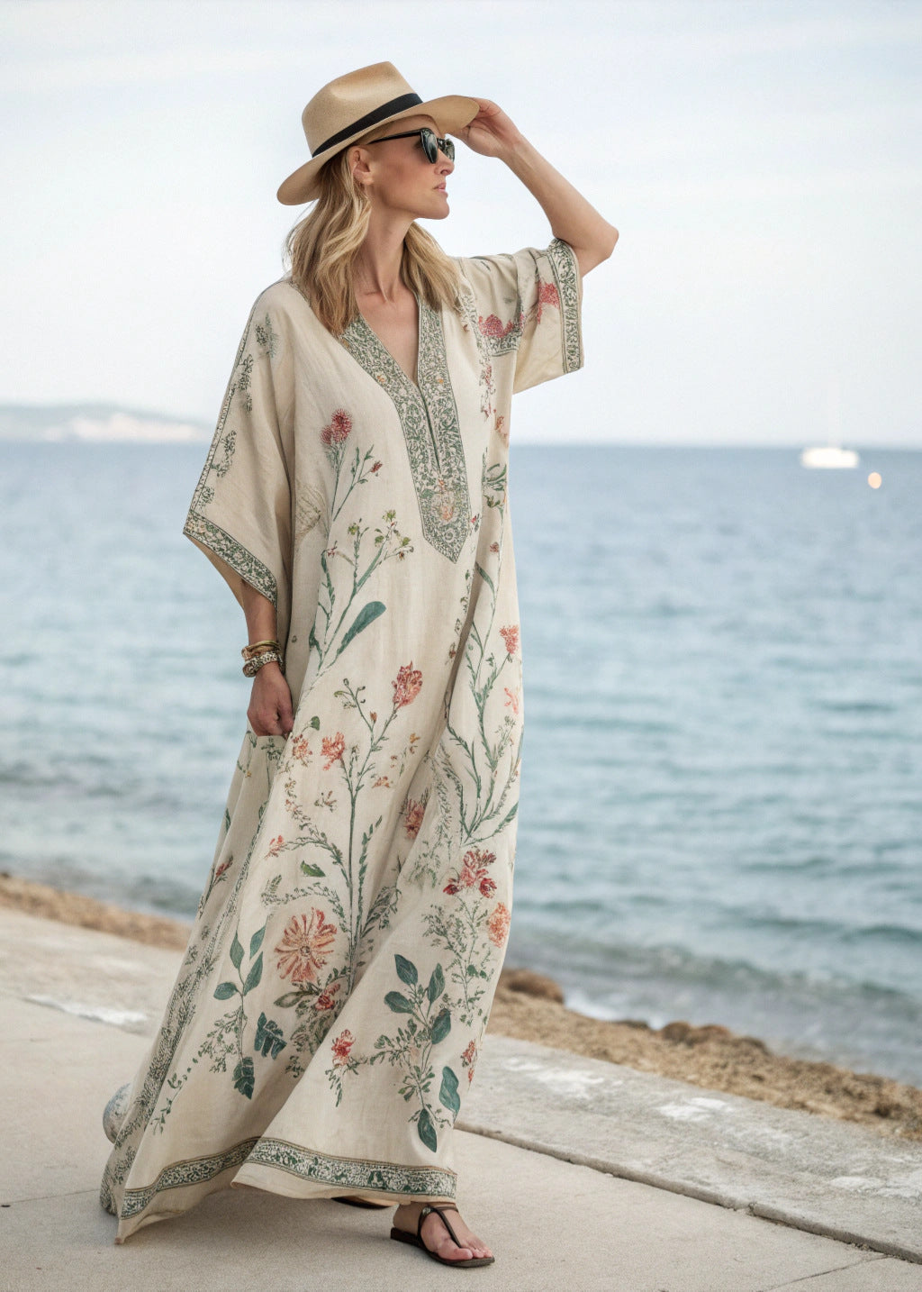 Damen Leichtes Baumwoll-Kaftankleid | Fließendes Bohemian Sommerkleid 1
