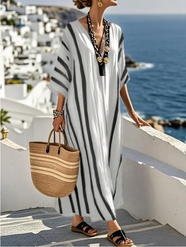 Damen Leichtes Baumwoll-Leinen Maxikleid | Elegantes Streifenmuster für den Sommer 4
