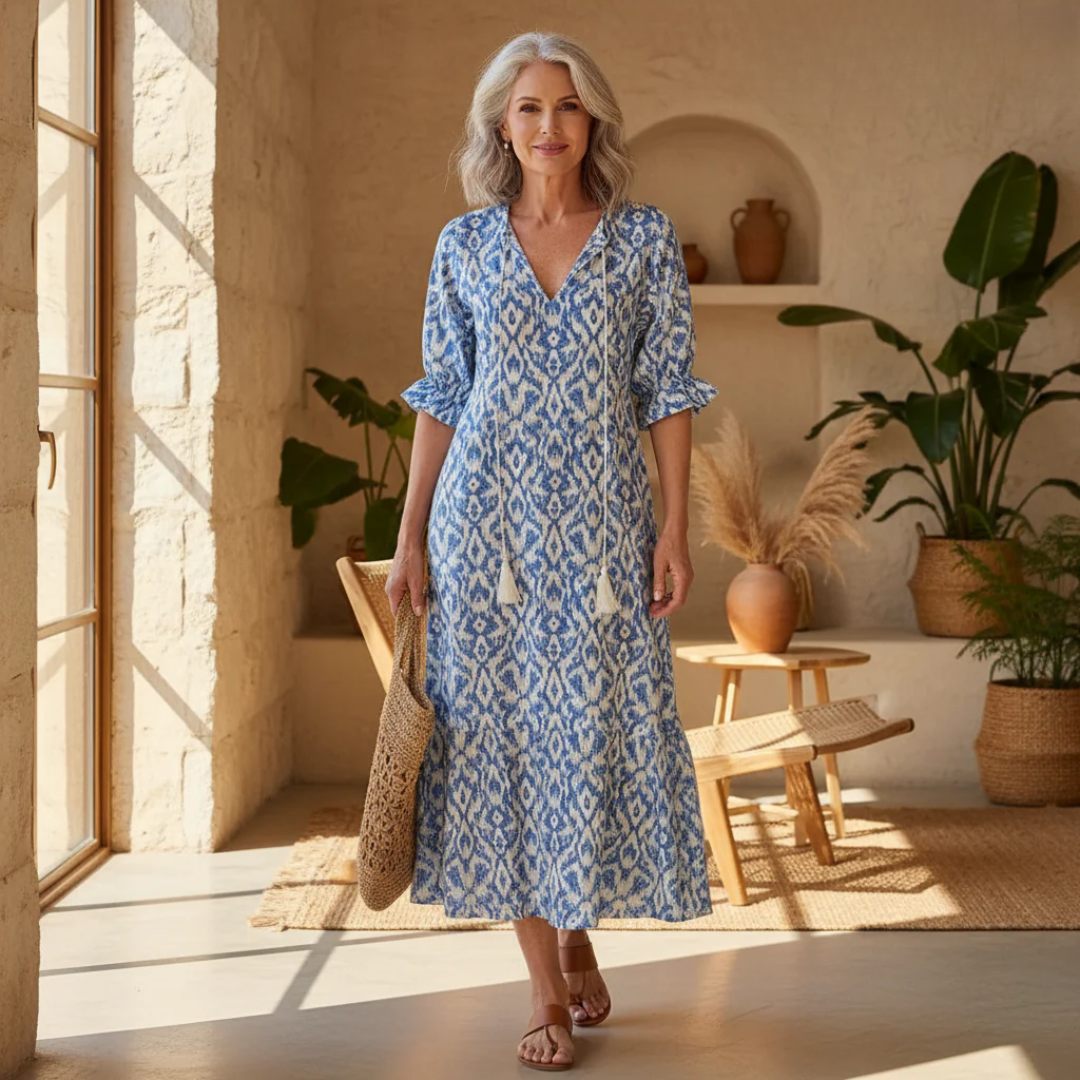 Damen Leichtes Boho-Maxikleid | Elegantes Fließendes Sommer Kleid Lang mit Trendigem Druck 1