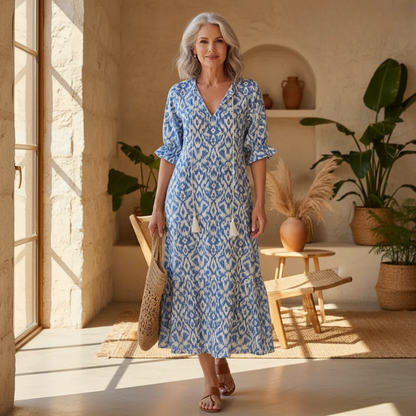 Damen Leichtes Boho-Maxikleid | Elegantes Fließendes Sommer Kleid Lang mit Trendigem Druck 1